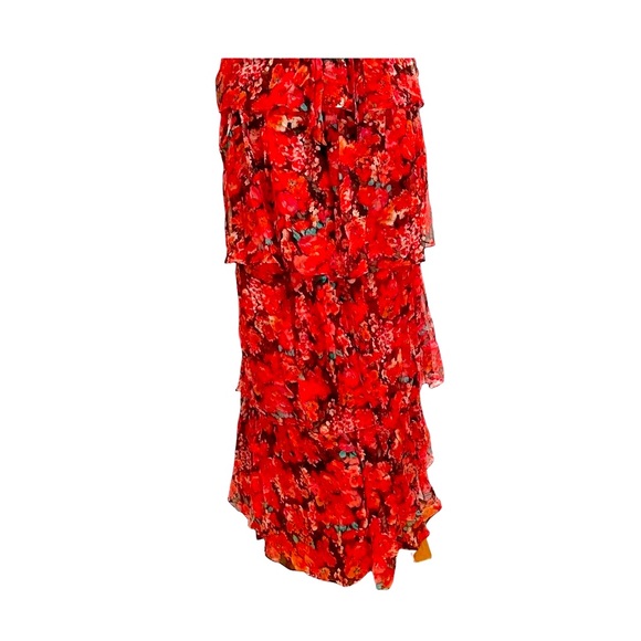 Truth and Pride Maxi Silk Floral Tiered Red Fuchsia Halter Dress. Size XS - Picture 4 of 6